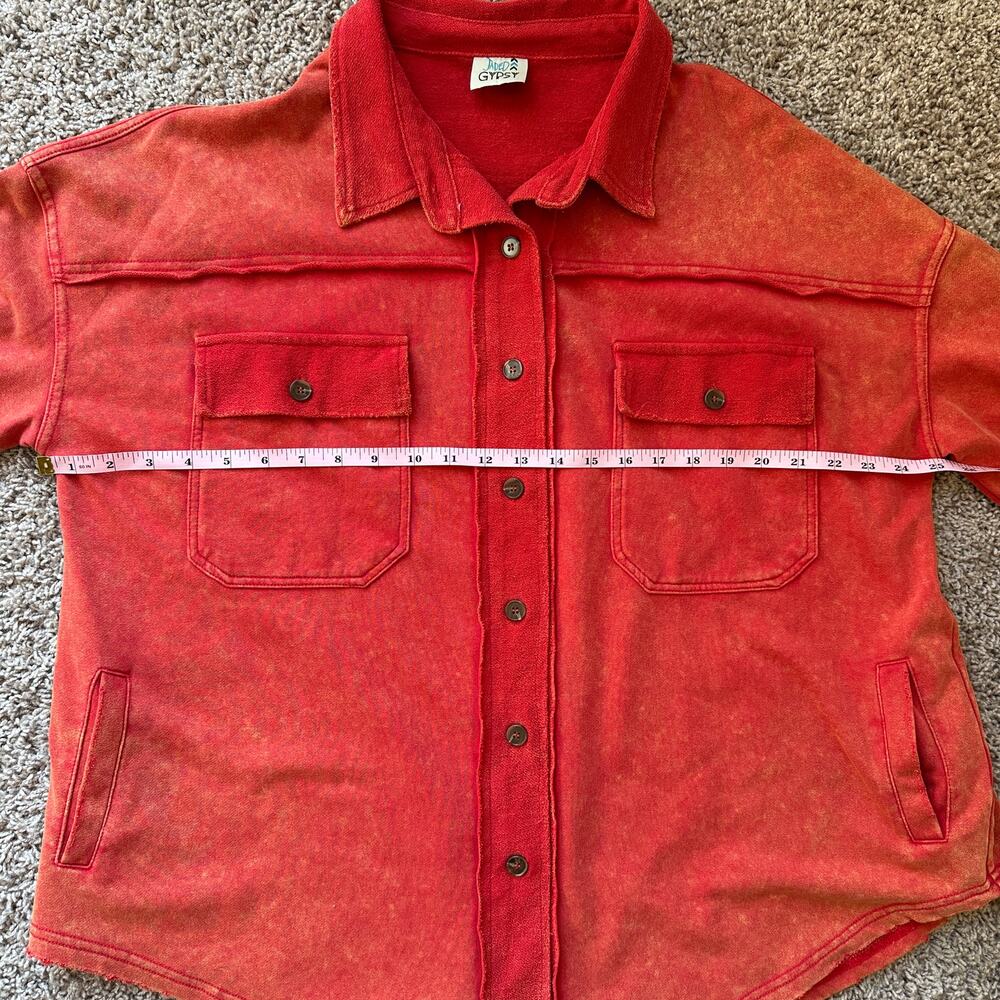 Faded Gypsy Rust Cotton Button Up Sweatshirt Shac… - image 5